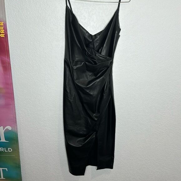 NWT L’Academie Colleen Faux Leather Midi Dress in Black Revolve Small - Picture 2 of 16
